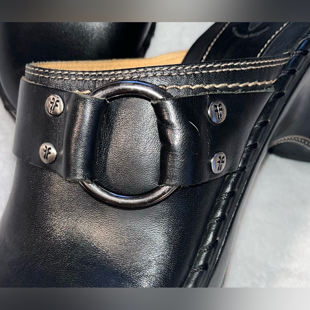 FRYE Charlotte Ring Mule Black Leather Clogs sz 8.5 - Picture 4 of 12
